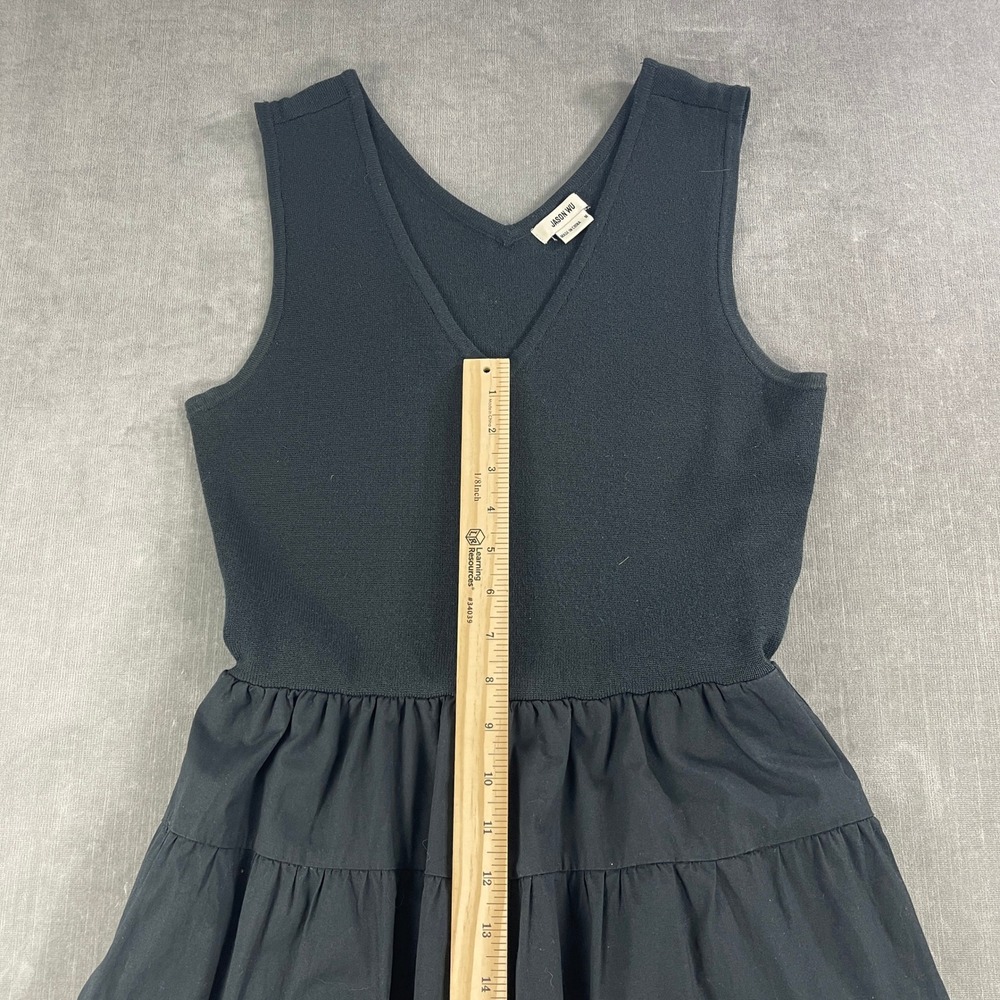 Jason Wu Women M Black Sleeveless Tiered Midi Dress Mixed Media Knit Top - Picture 6 of 12